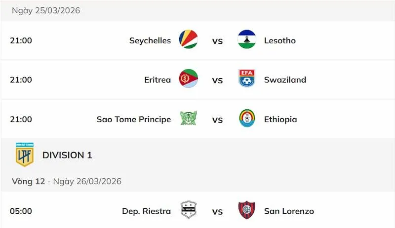 Cập nhật lịch thi đấu các giải bóng đá